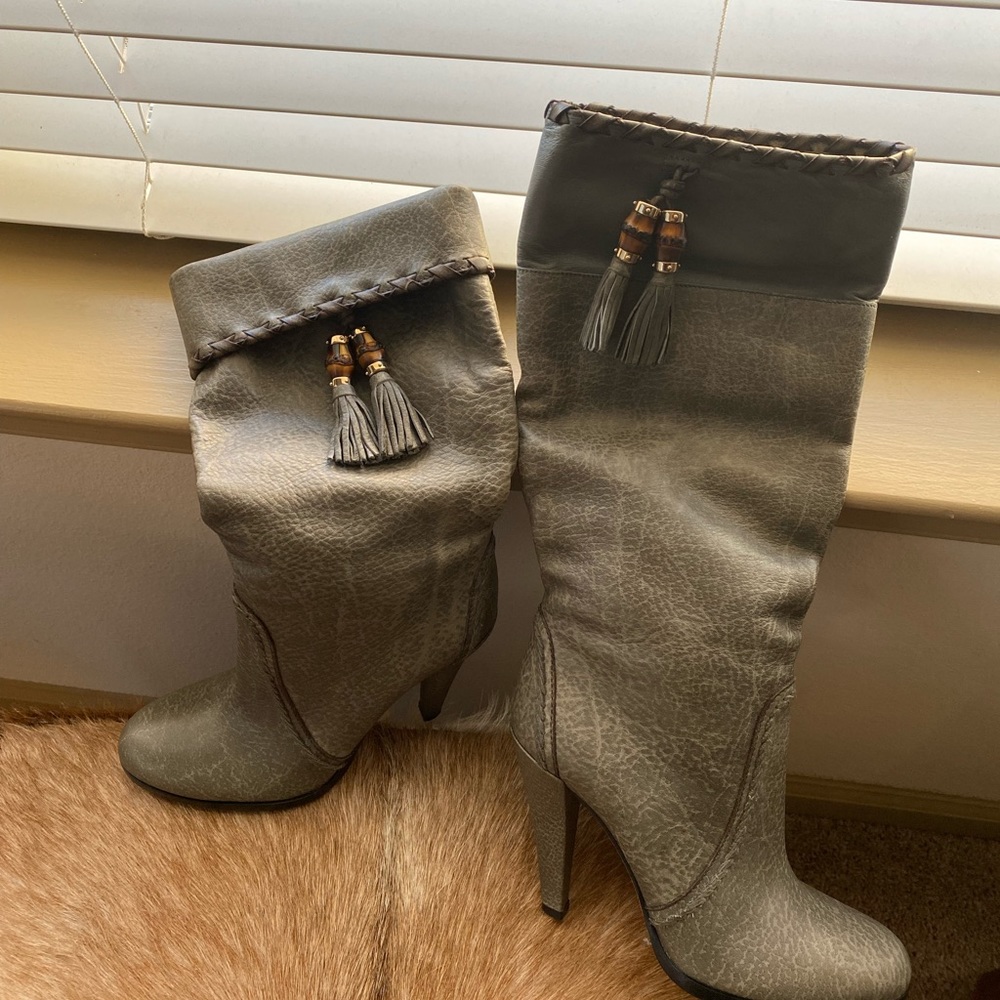 Gucci grey tassel boots